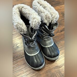 Sorel Black and Gray Boots with Faux Fur- kids size 1